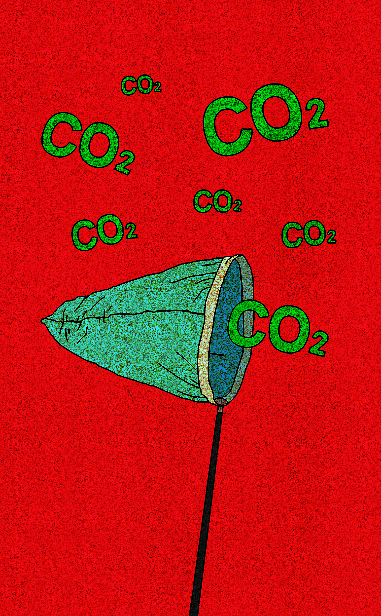 Illustration av håv som fångar in CO2