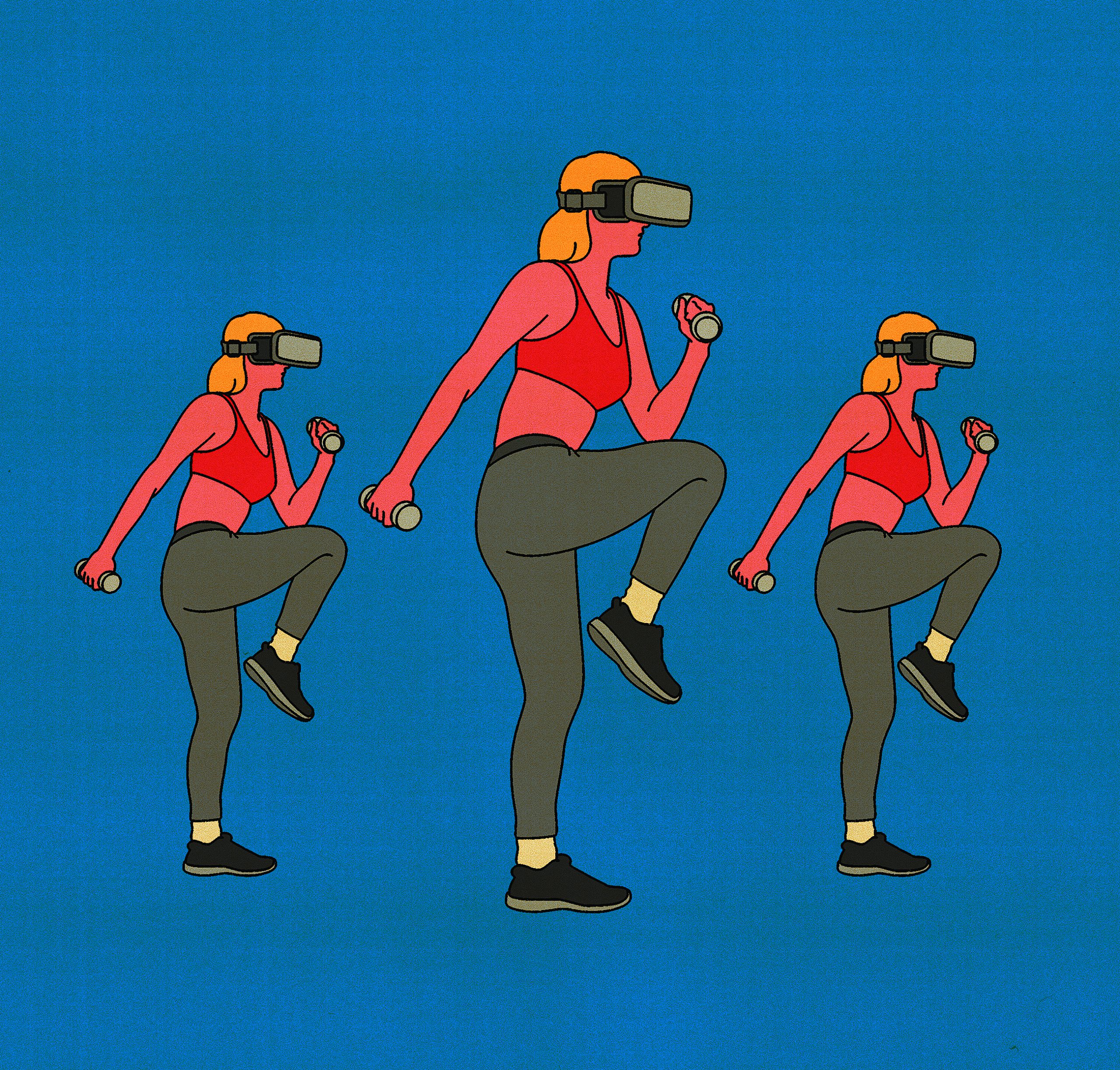 Illustration av kvinna som tränar med hjälp av VR-glasögon