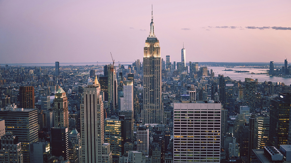 Vy över New Yorks skyline.